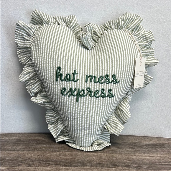 “Hot Mess Express” Heart Embroidered Pillow 💚 - Picture 1 of 5